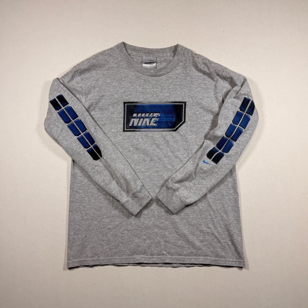 Y2K Nike Long Sleeve Shirt Small Gray Excellent Graphic Tech Tee